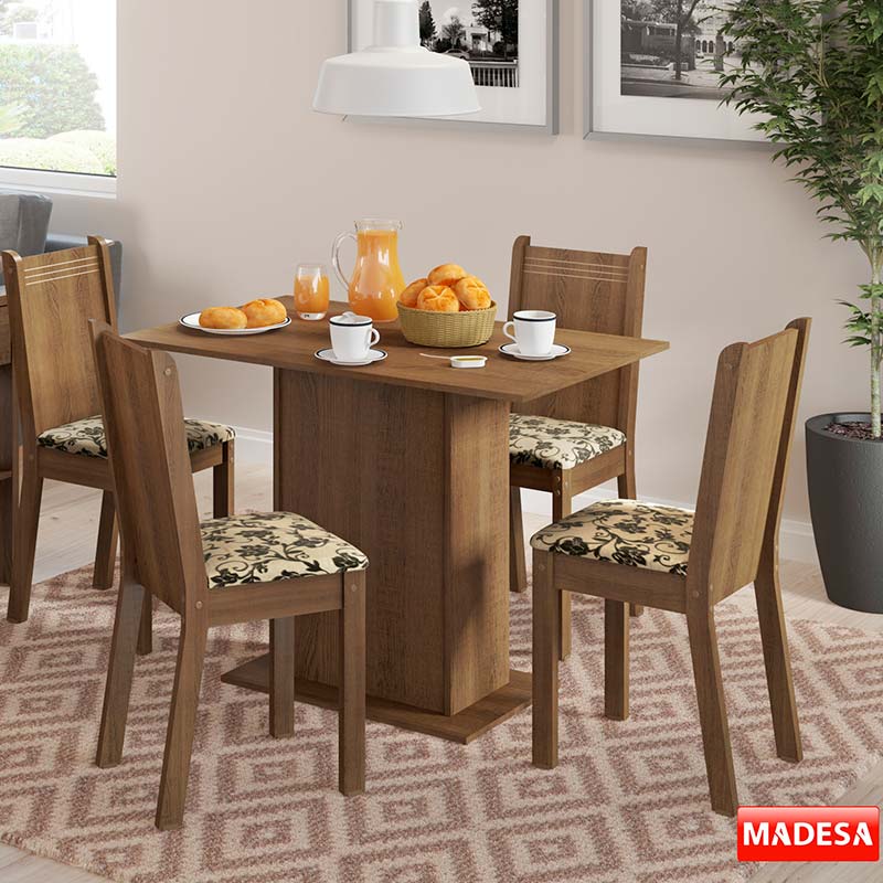 Conjunto de Mesa com 4 Cadeiras Sabrina - Madesa - Rustic / Bege