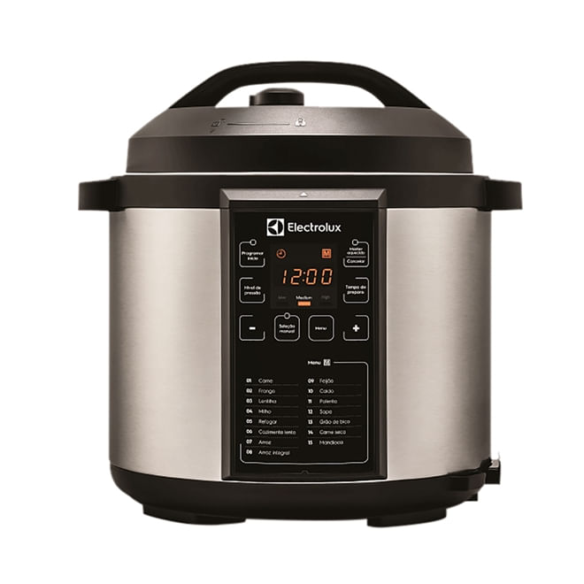 Panela de Pressão Elétrica Electrolux 6L em Aço Preto e Prata Revestimento Antiaderente PCC20 220V