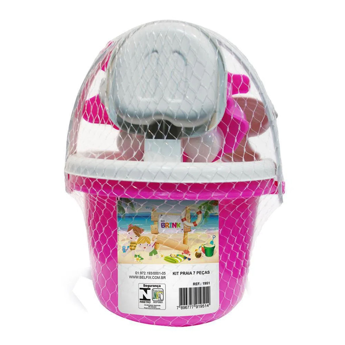 Kit Praia 7 Peças e Balde 13 cm Rosa Bel Lazer