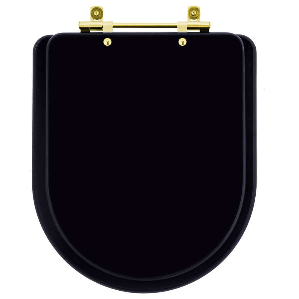 Assento Sanitário Carrara Preto Fosco Para Vaso Deca Com Ferragem Dourada