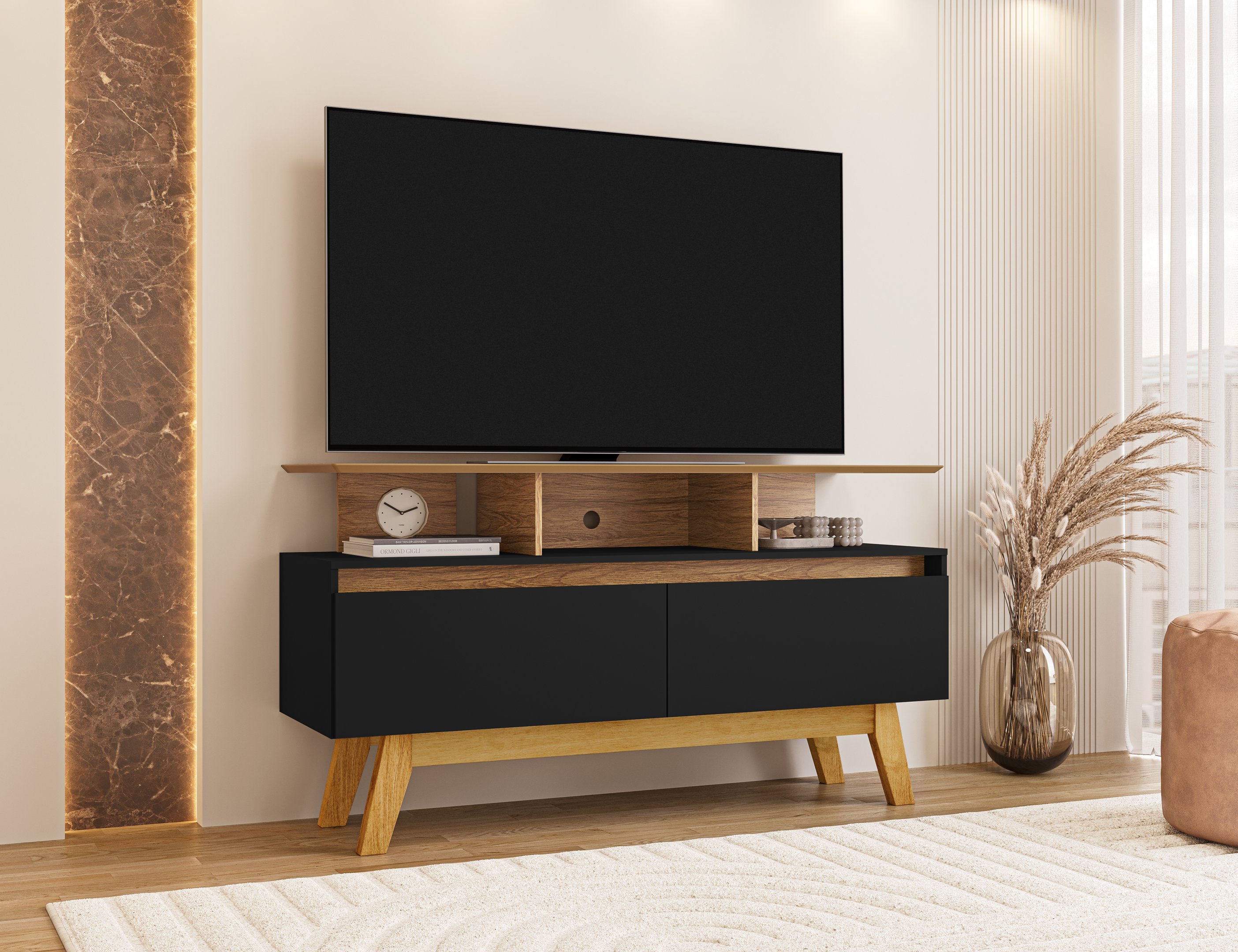 Rack Para Tv Até 50 Polegadas Retrô Rubi Móveis Bechara Cinamomo/preto Fosco