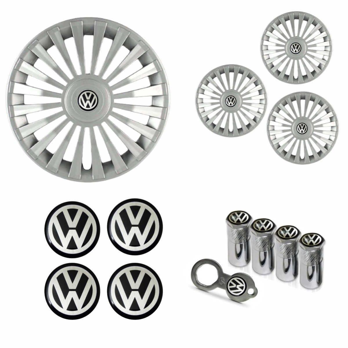 Jogo Calota Aro 13 Europa Premium Volkswagen + Emblema Resinado + Tampa Ventil Antifurto