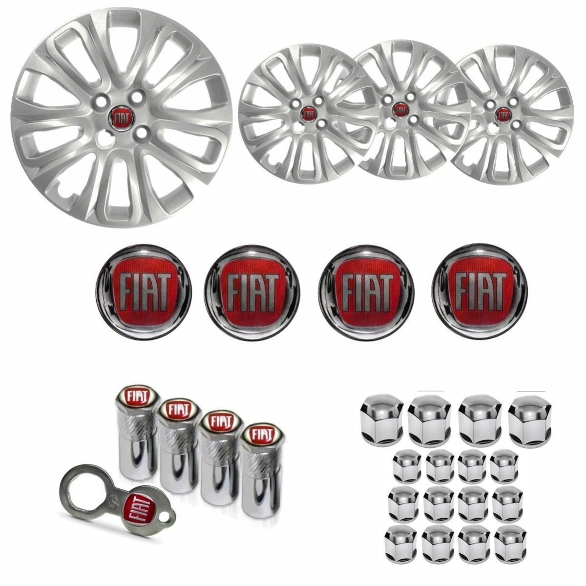 Jogo Calota Aro 15 Punto 2015 à 2016 Fiat + Emblema Resinado + Tampa Ventil + Capa Parafuso