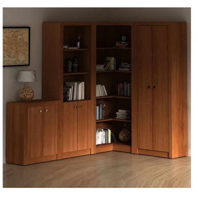 Conjunto Home Office 1 Balcão, 2 Armários e 1 Estante Tecno Mobili Amendoa