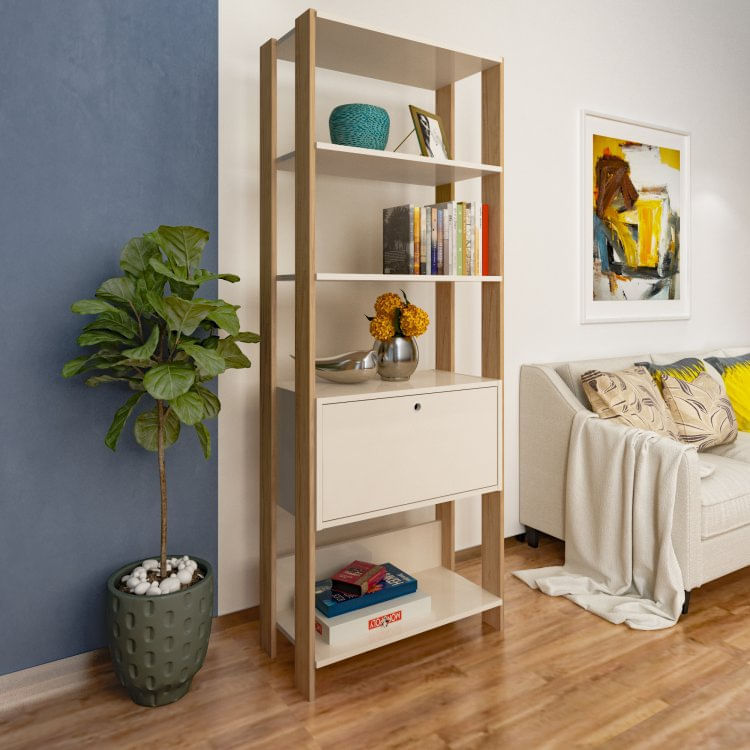Estante 4 Prateleiras 1 Porta Basculante MDP Match Artely Off White/Carvalho