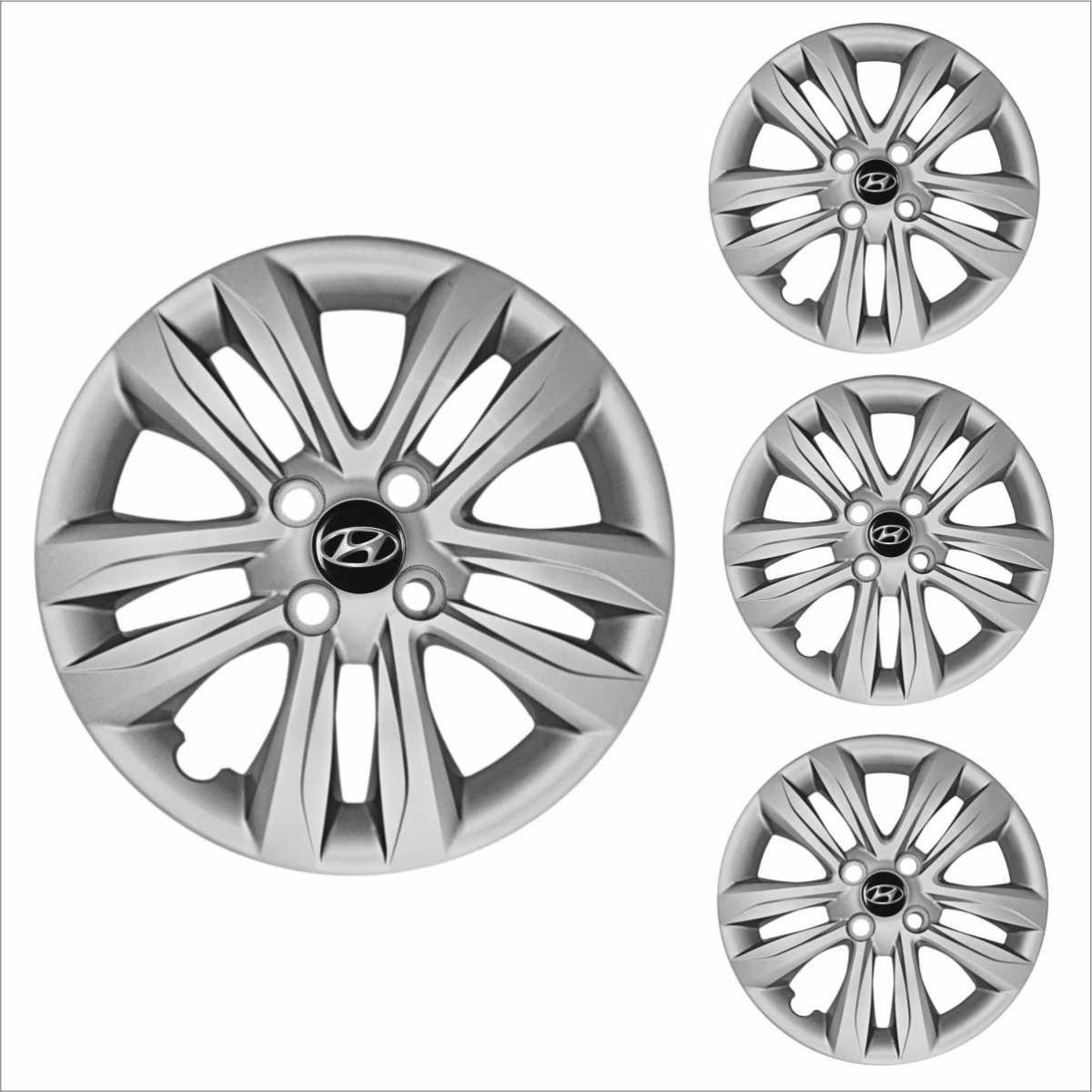 Jogo Calota Aro 15 HB20 Hatch Sedan 2016 à 2018 Hyundai + Emblema Resinado