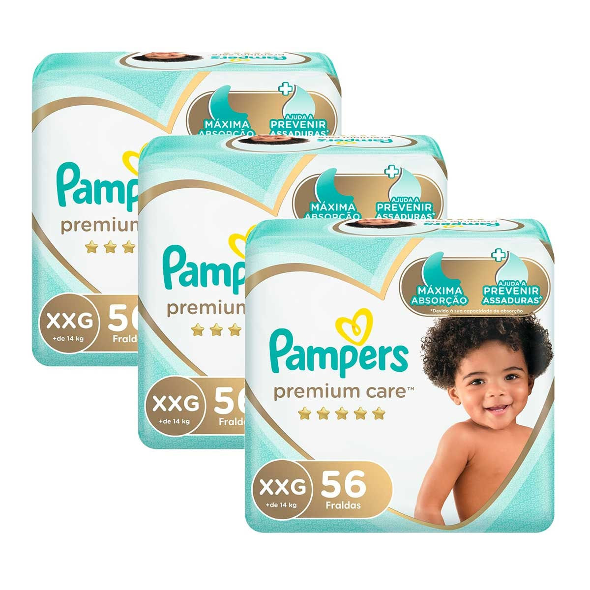 Kit de Fraldas Pampers XXG Premium Care Jumbo - 168 Unidades