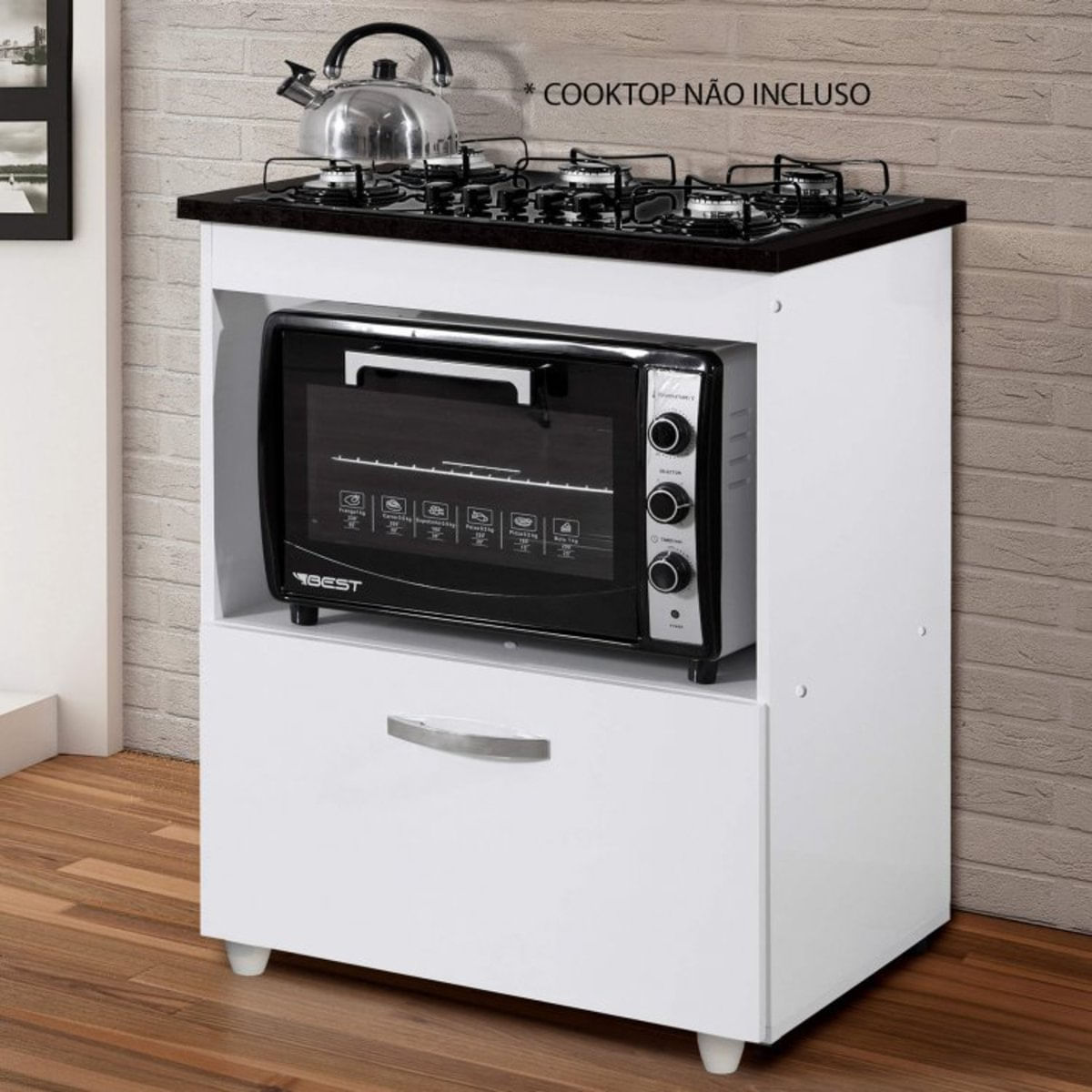 Balcão para Cooktop 1 Porta 1 Nicho Salvia Kaiki Móveis Branco