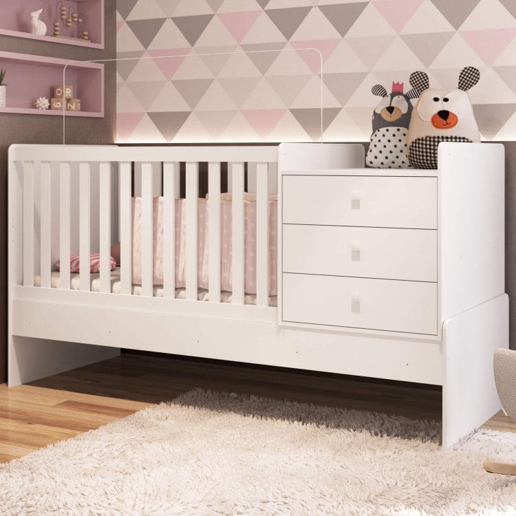 Berço Mini Cama 3 Gavetas Completa Móveis Branco