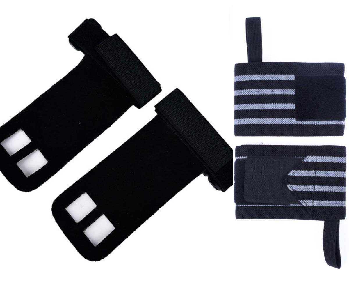 Kit Crossfit Munhequeiras Profissional (Par) + Luva Hand Grip Couro (Par)