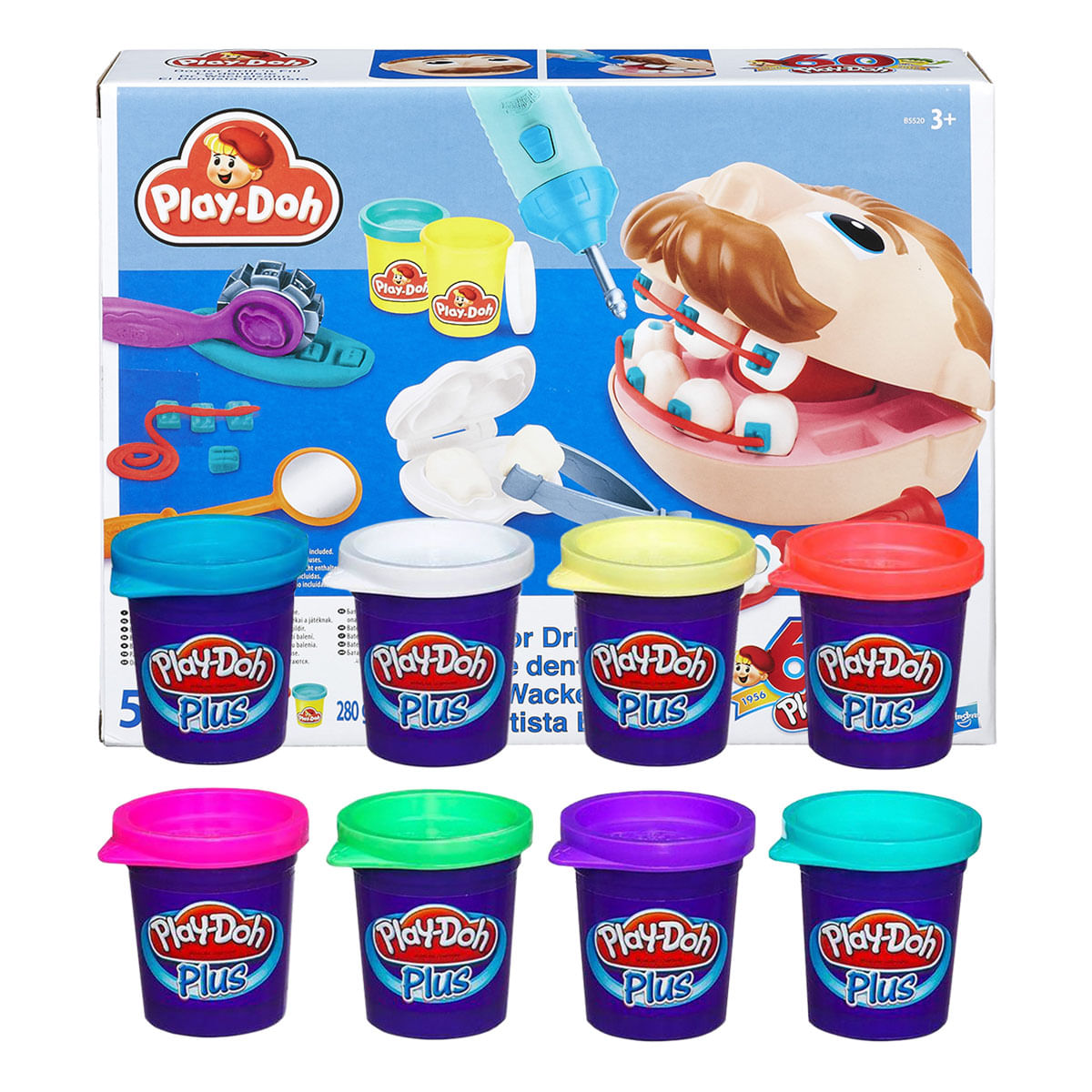 Massa de Modelar Play-Doh Dentista Hasbro + Refil 8 potes Play-Doh Plus