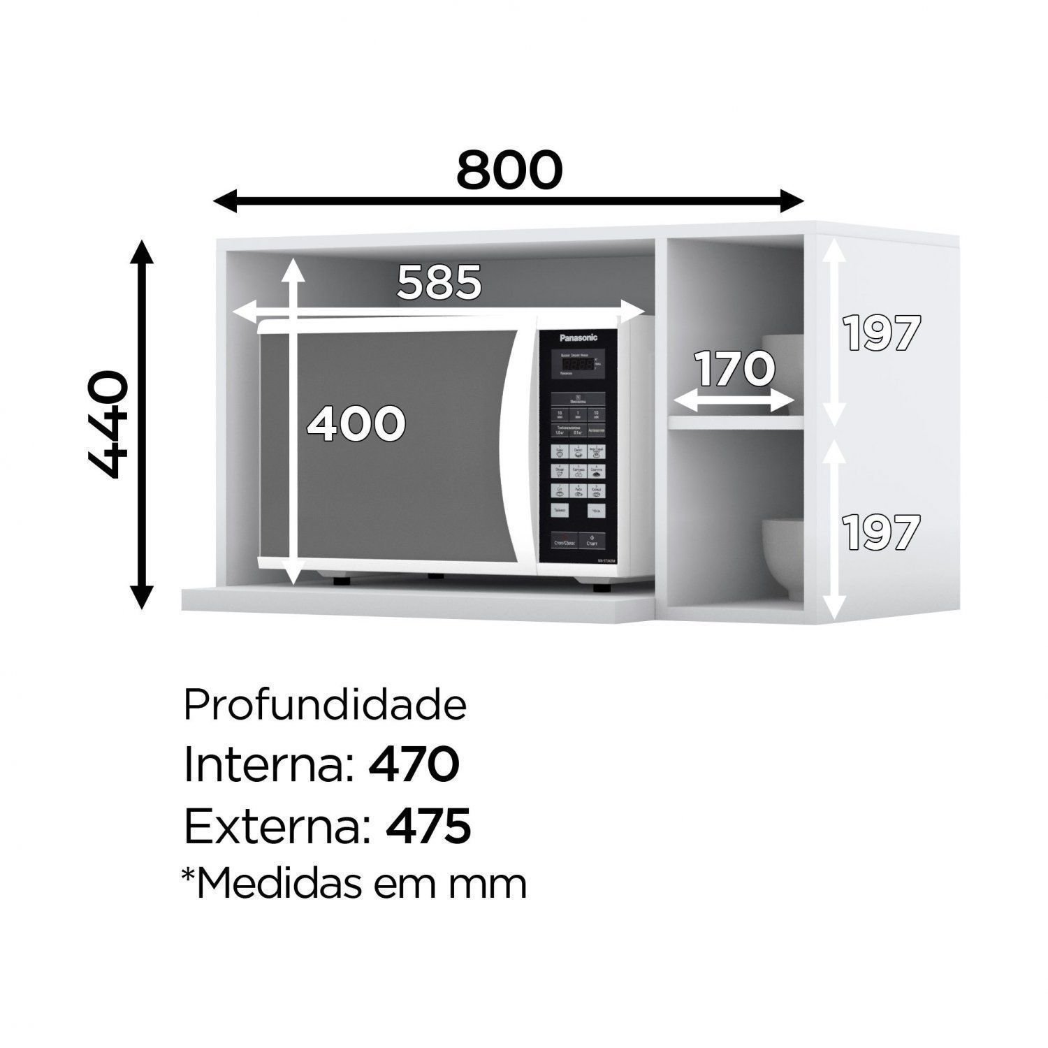 Armário Aéreo para Microondas 3 Nichos Emily Henn Branco HP