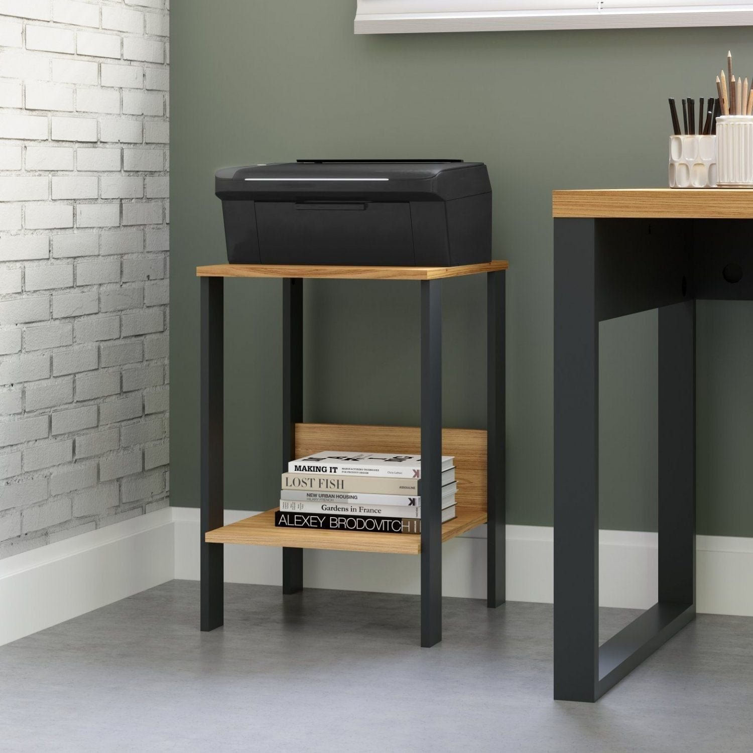 Mesa Lateral Auxiliar Industrial Marrom 100% Mdf Freijó/preto