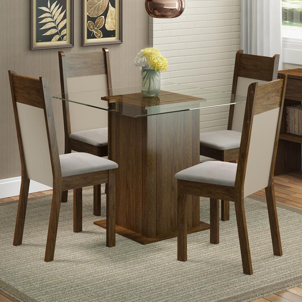 Conjunto Sala de Jantar Madesa Dallas Mesa Tampo de Vidro com 4 Cadeiras