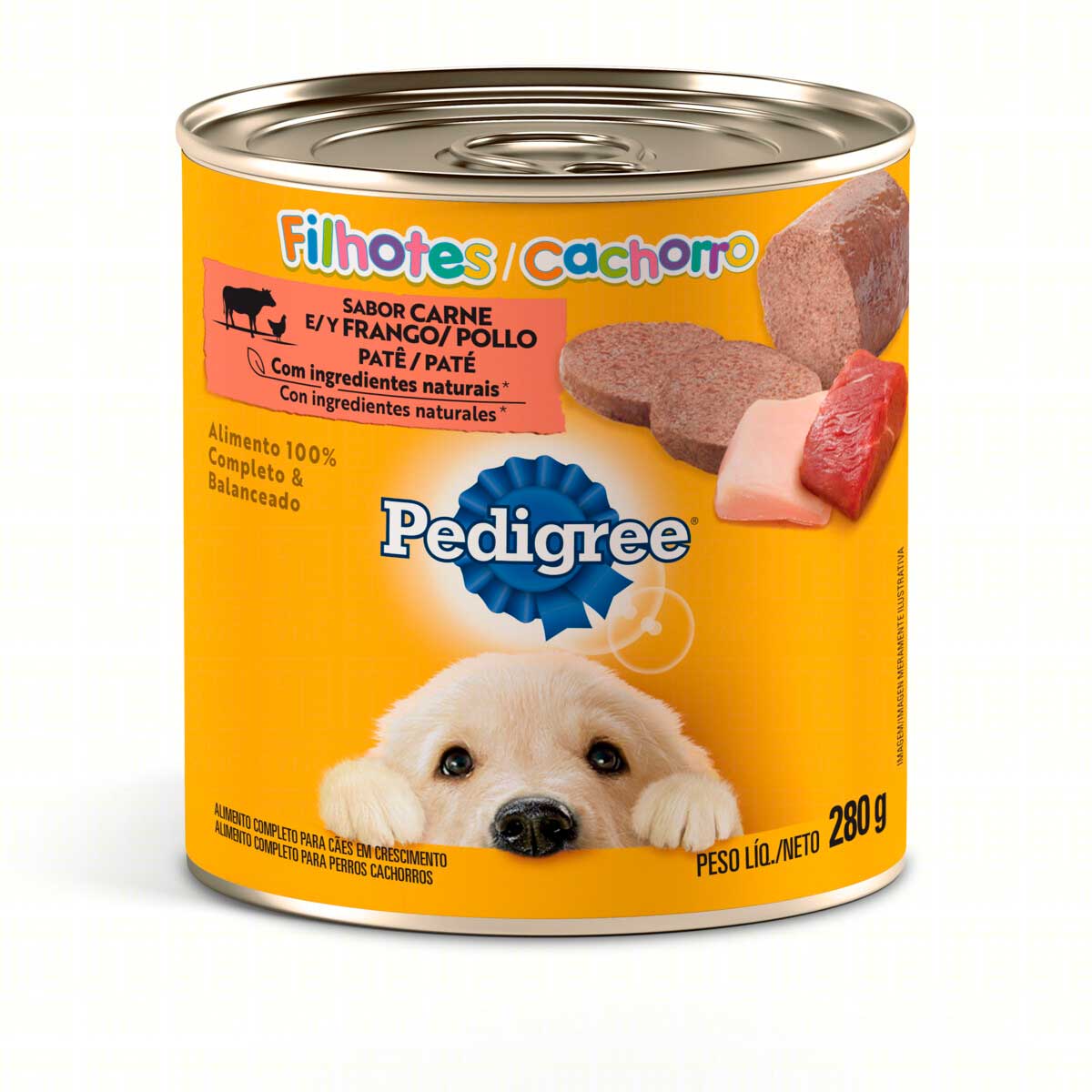 Ração àmida Pedigree Lata Patê de Carne e Frango para Cães Filhotes 280 g