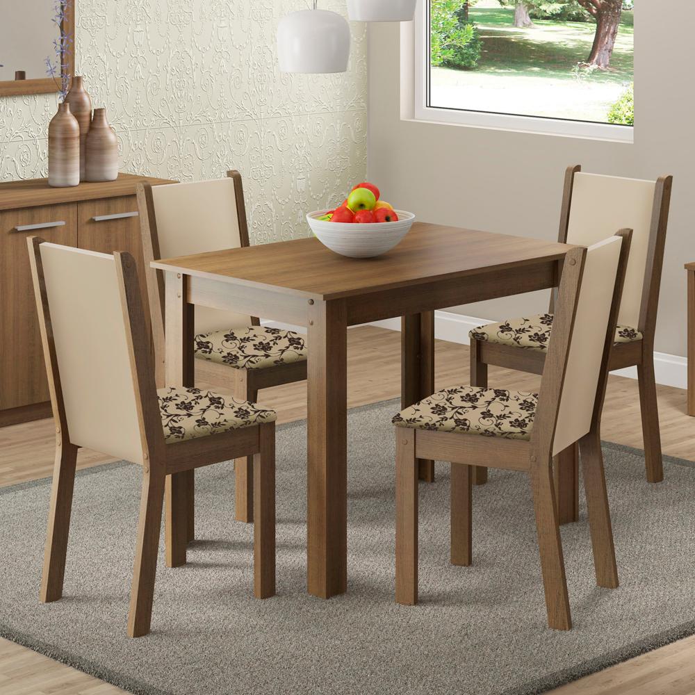 Conjunto Sala de Jantar Cà­ntia Madesa Mesa Tampo de Madeira com 4 Cadeiras