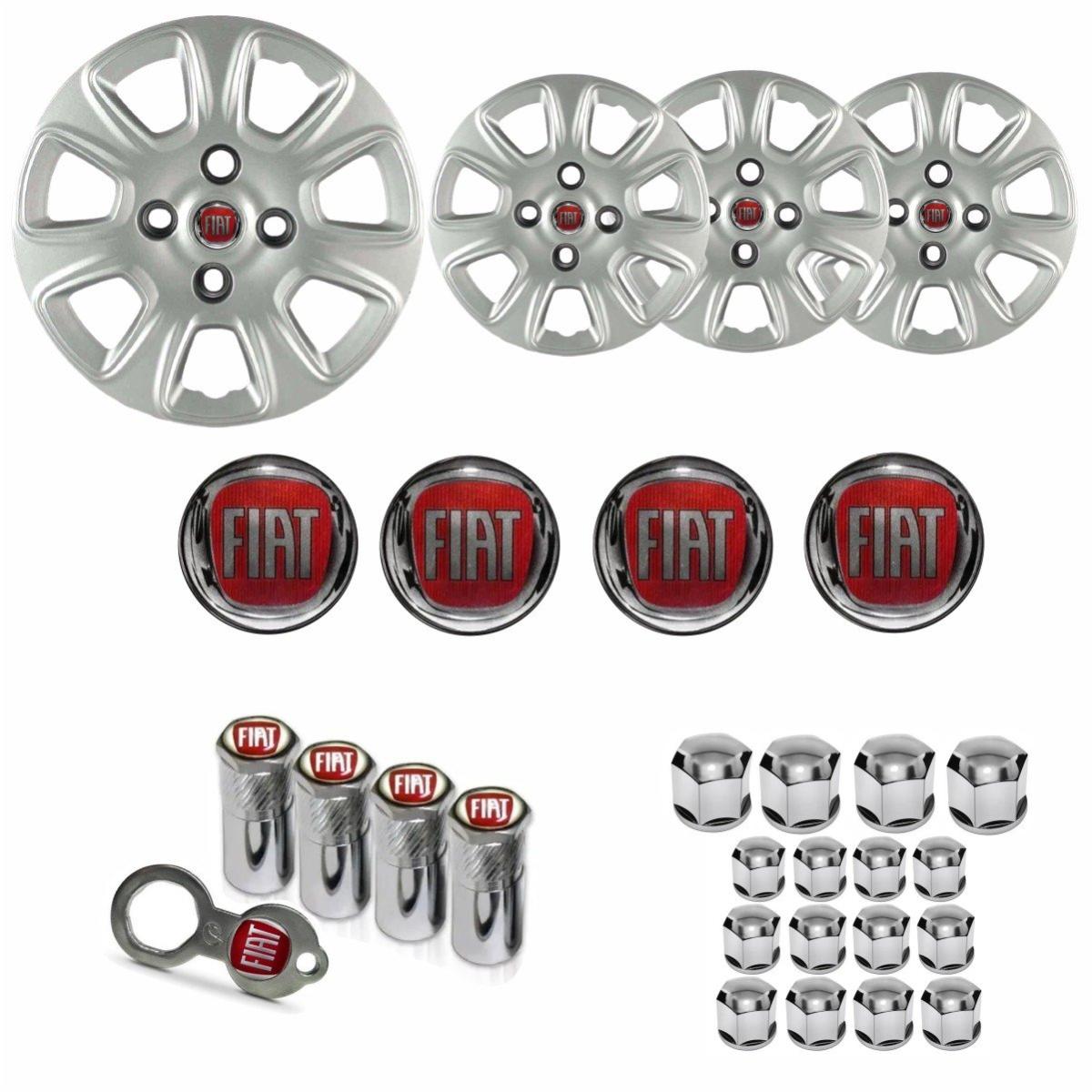 Jogo Calota Aro 13 Uno Vivace 2011 à  2013 Fiat + Emblema Resinado + Tampa Ventil + Capa Parafuso