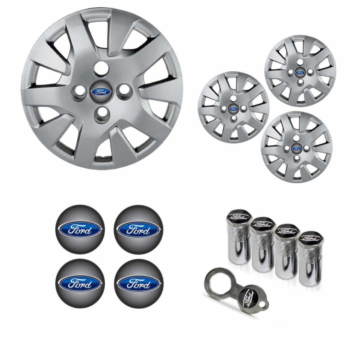 Jogo Calota Aro 14 Ka Hatch Sedan 2019 à  2020 Ford + Emblema Resinado + Tampa Ventil Antifurto