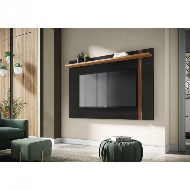 Painel para TV até 60 Polegadas Extensà­vel 160cm a 180cm 1 Prateleira Leme Colibri Preto Fosco / Noce Milano