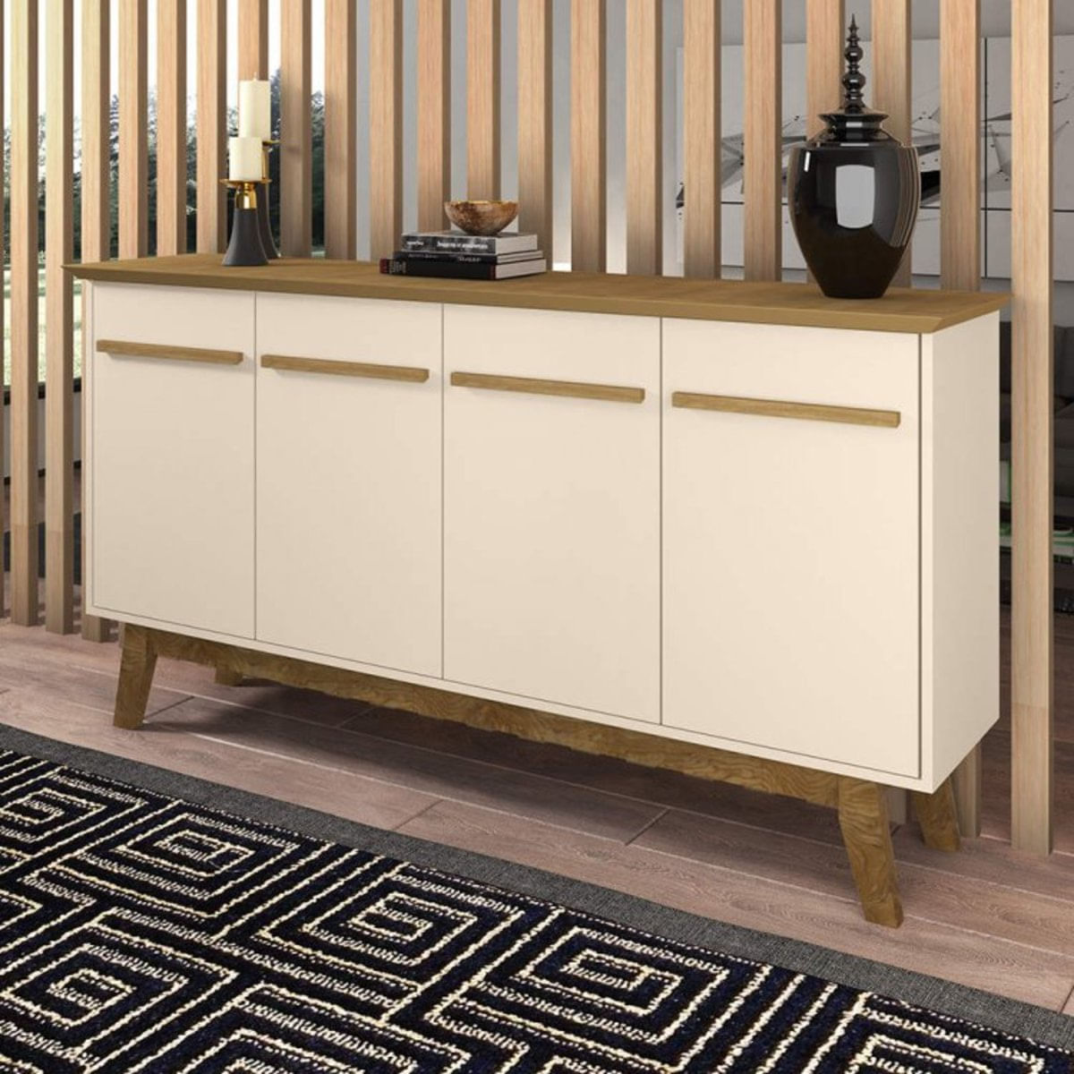 Aparador Buffet 4 Portas e Prateleira Removà­vel Opala Móveis Bechara Cinamomo/Off White