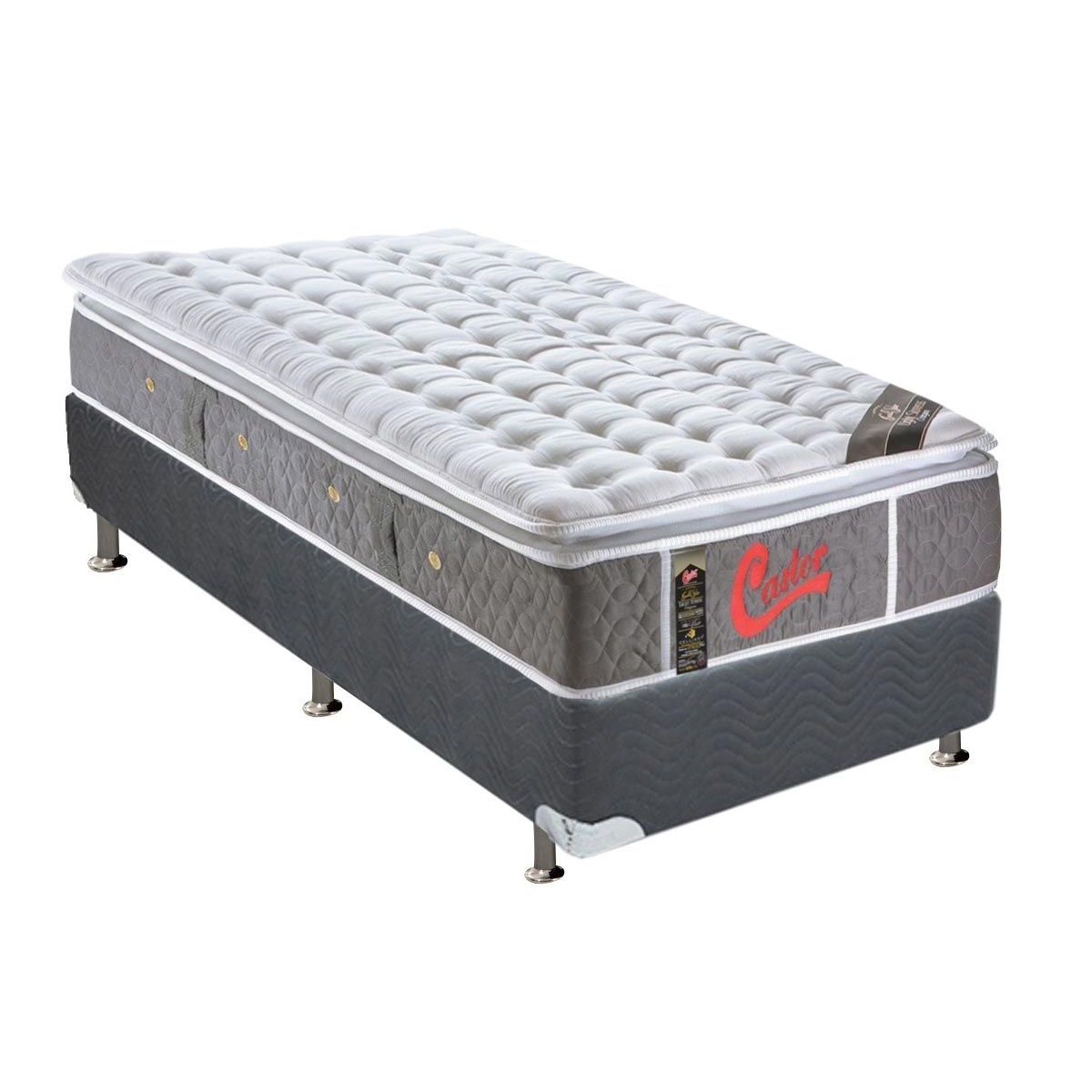 Conjunto Box-Colchão Castor Pocket Oxygen+Cama Solteiro 88x188