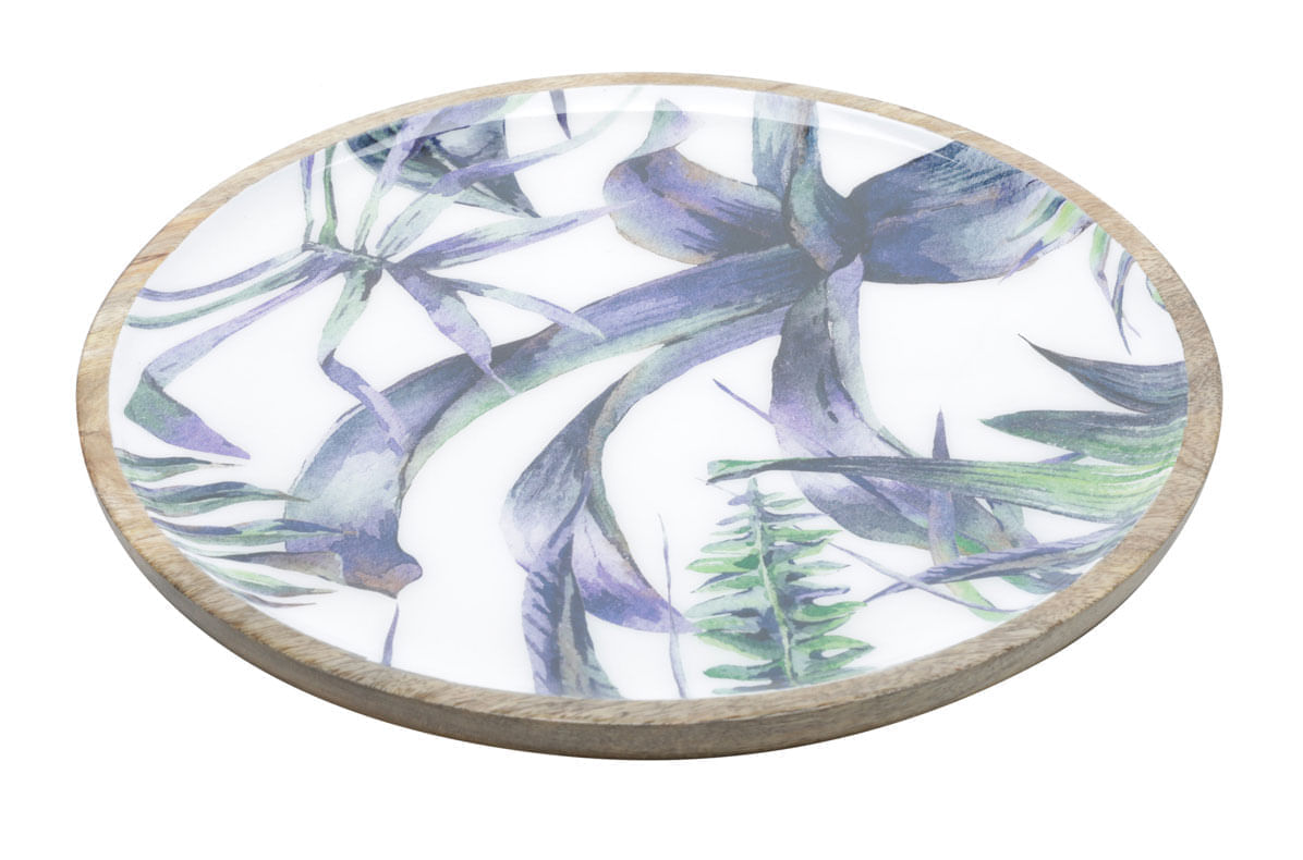 Bandeja Naturals redonda em madeira Flower 35x3cm