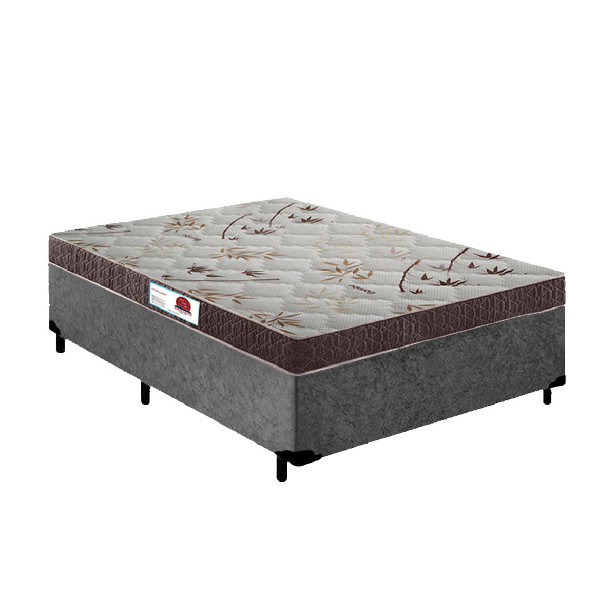 Cama Box Casal Cinza Suede + Colchão Espuma D45 Serra Negra