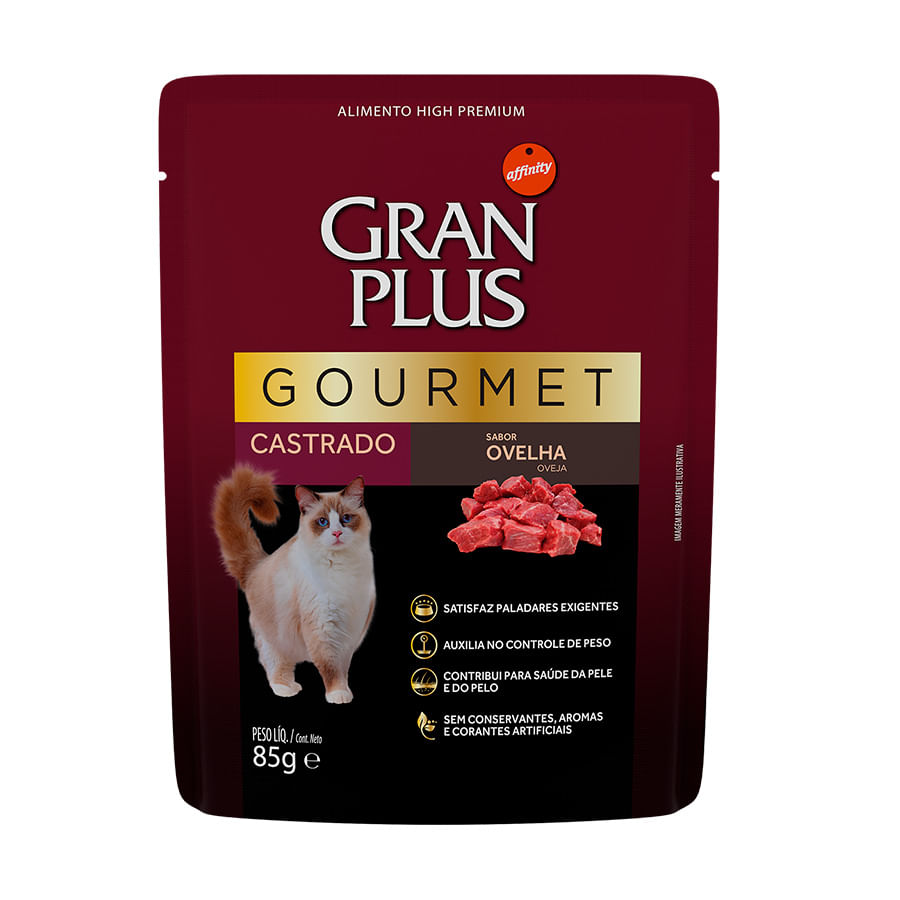 Ração àmida GranPlus Gourmet Saché para Gatos Castrados Sabor Ovelha e Arroz 85g