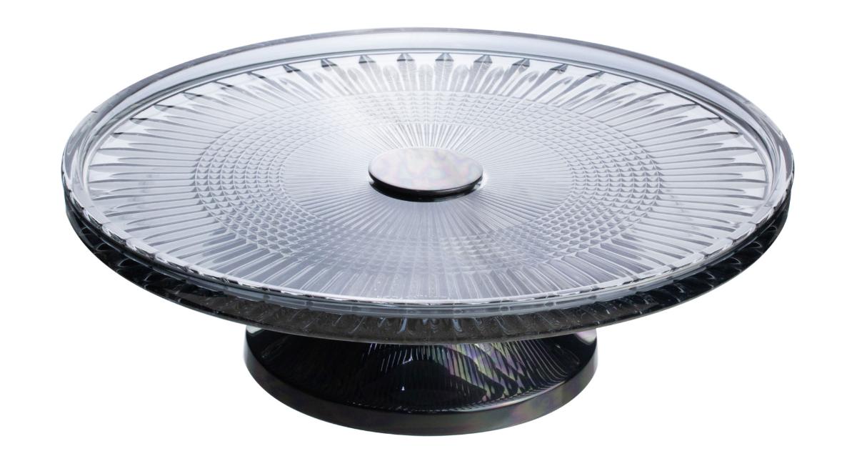 Prato para Bolo em Cristal com Ppé em Aço Queen Black 32 cm