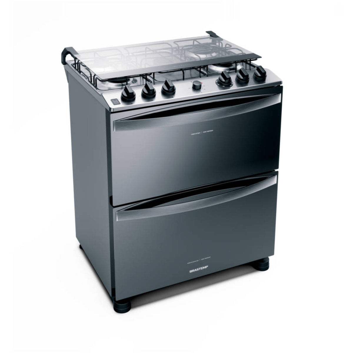 Fogão Brastemp 5 Bocas Duplo Forno Cor Inox com Botàµes Removà­veis e Exclusivo Aro Protetor - BFD5NCR 110V