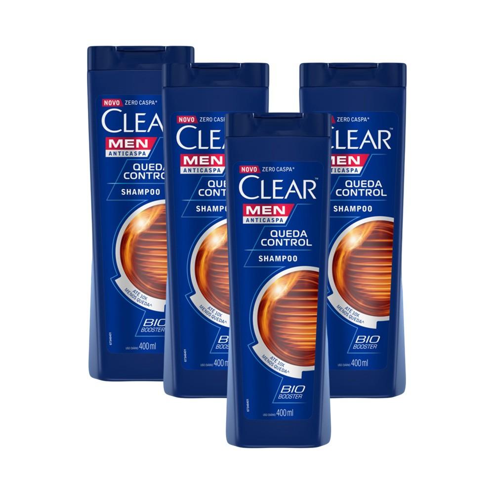 Kit 4 Shampoos Clear Men Anticaspa Queda Control 400ml
