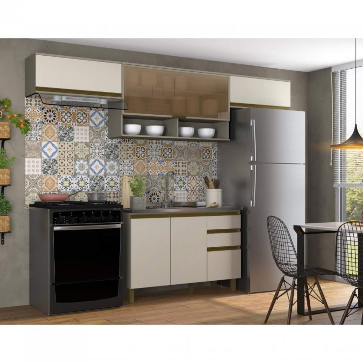 Cozinha Compacta 4 Peças Alice Espresso Móveis Duna/Cristal