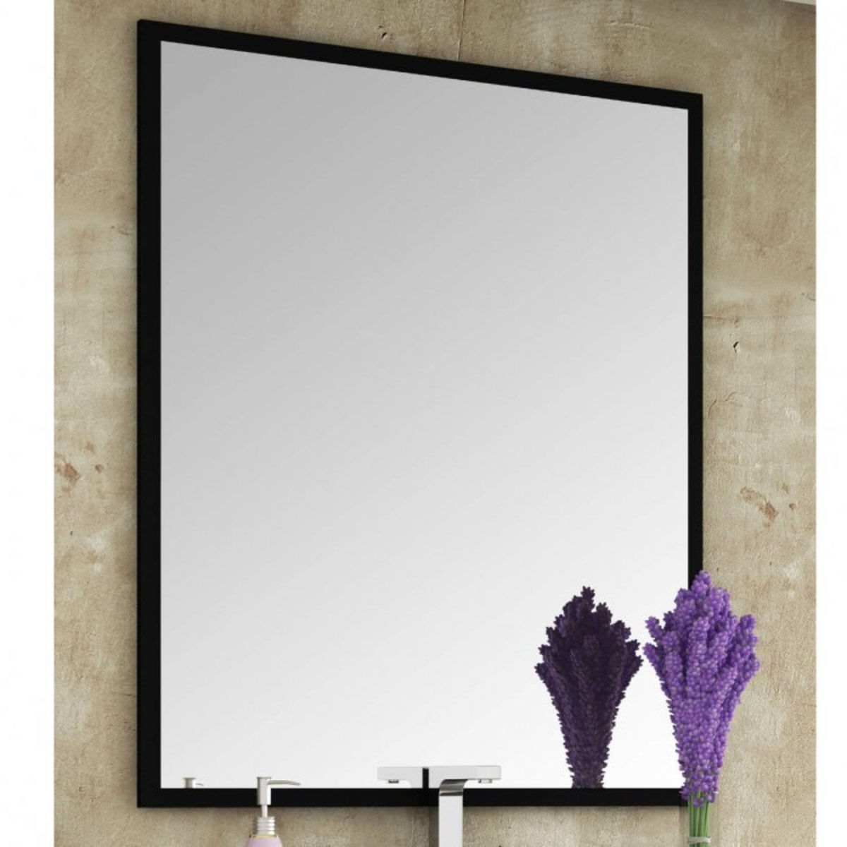 Espelheira para Banheiro Urban Pietra 80cm Móveis Bosi Preto/Preto Brilho