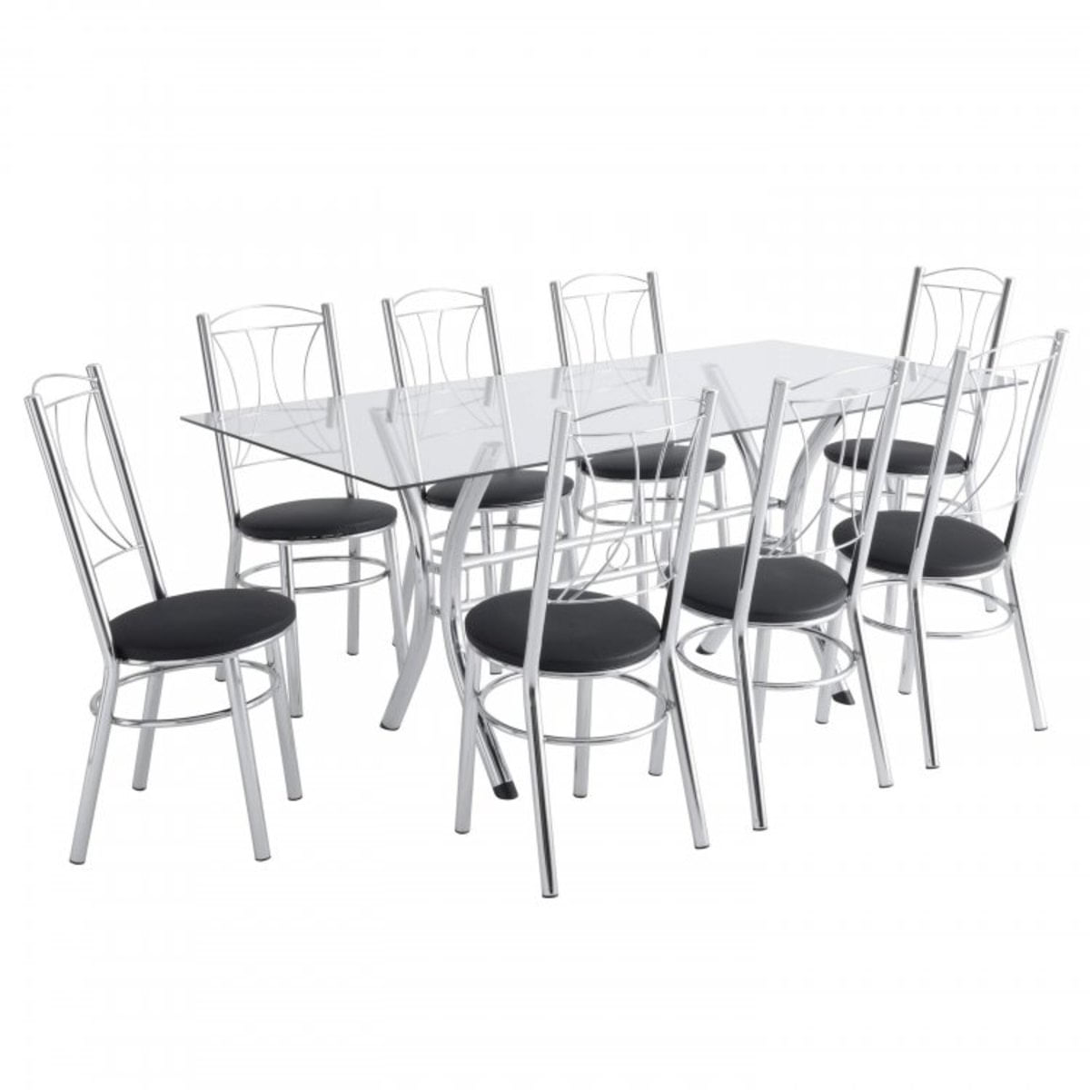 Conjunto Mesa 8 Cadeiras Cromado Unimovel Móveis  Preto