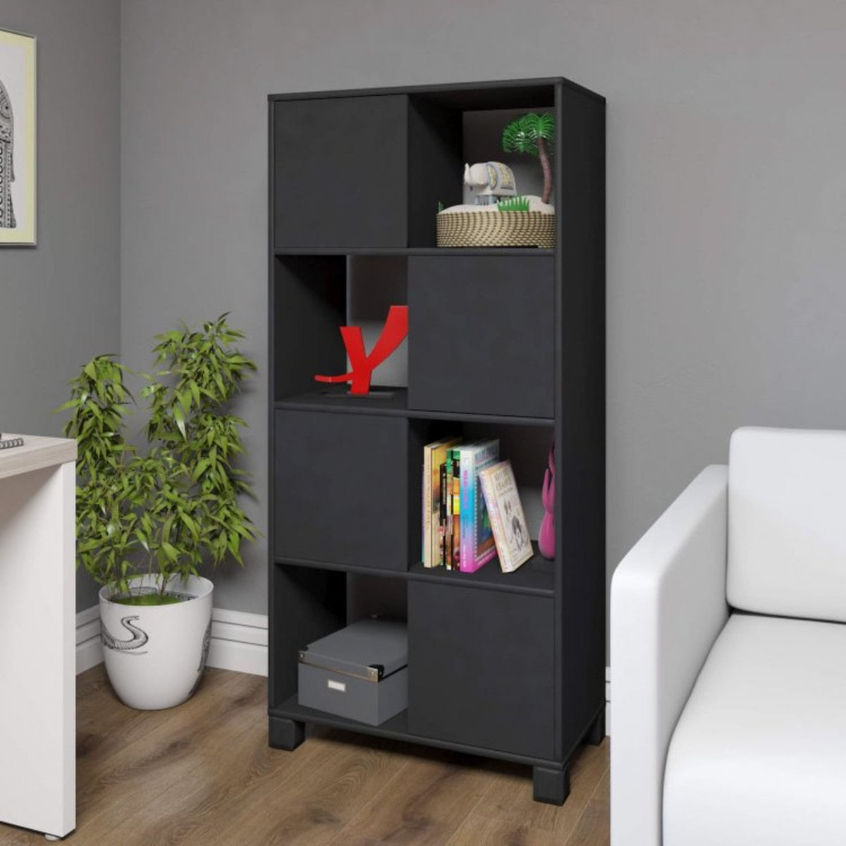 Estante Livreiro com 8 Nichos 4 Portas Dubai Espresso Móveis Preto