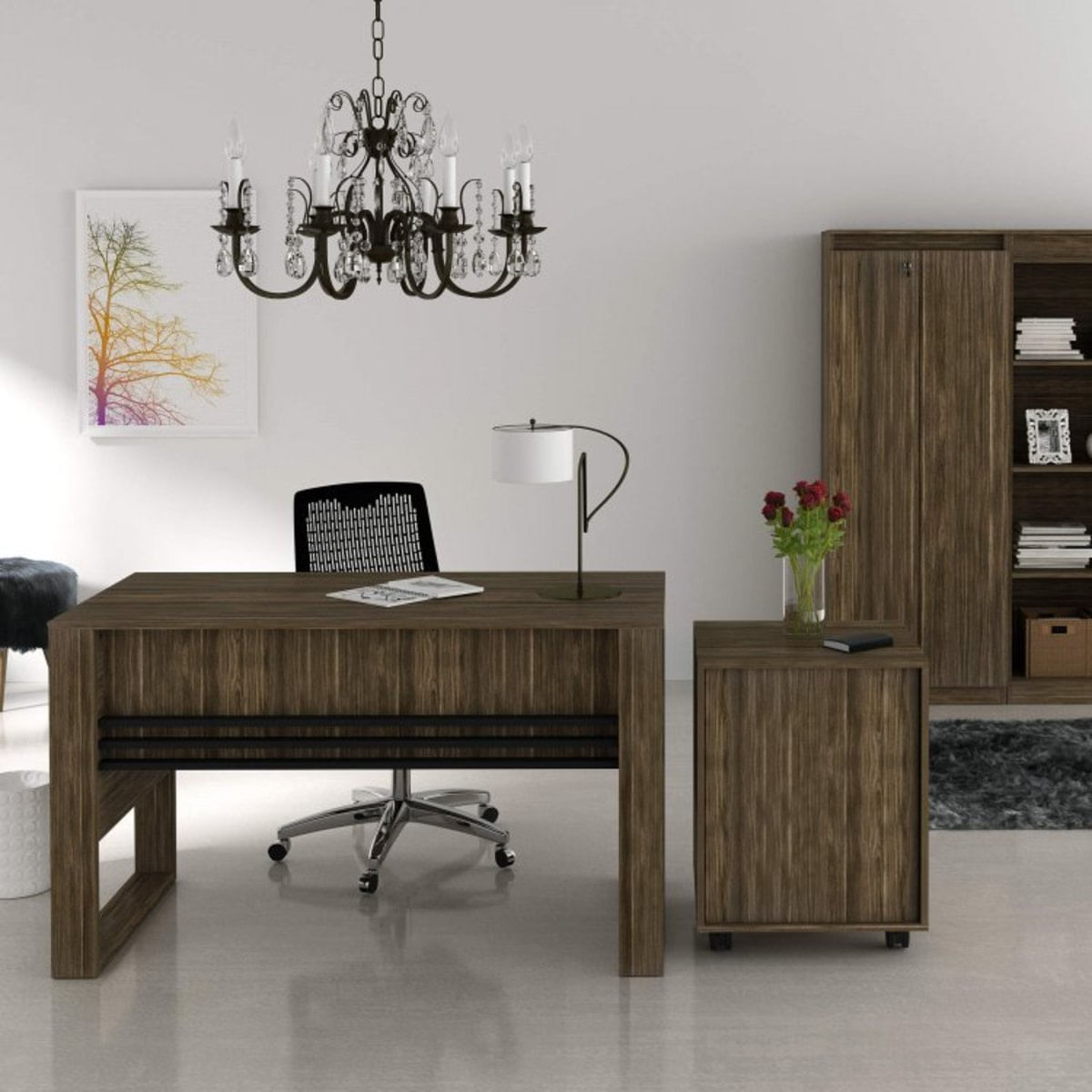 Mesa de Escritório Isadora Espresso Móveis Nogal/Preto