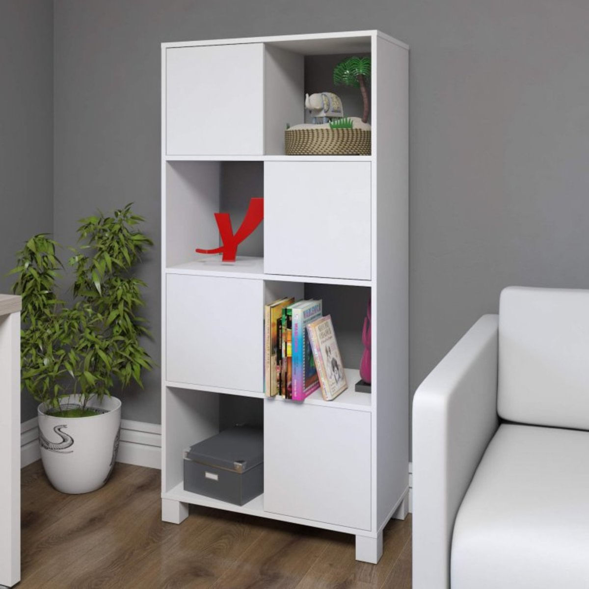 Estante Livreiro com 8 Nichos 4 Portas Dubai Espresso Móveis Branco