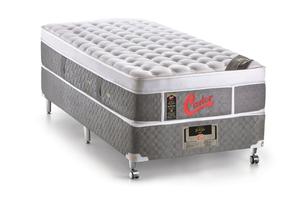 Cama Box + Colchão Castor Solteiro Plush Light Stress 120x203x74cm
