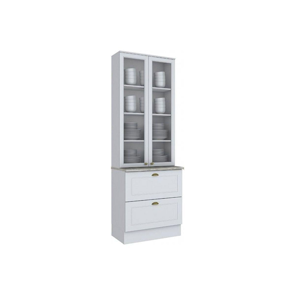Cristaleira De Cozinha Americana C 2 Portas 2 C Vidro C 2 Gavetas Branco Henn