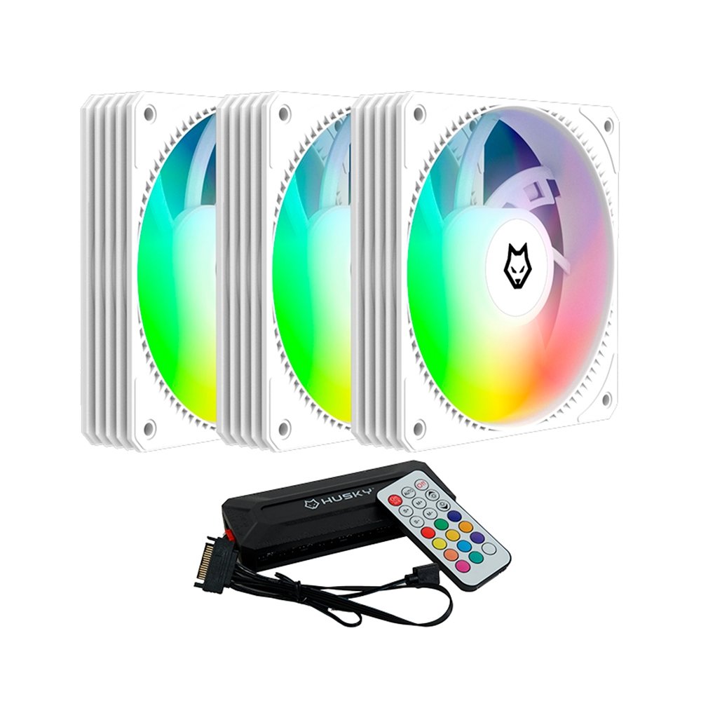 Kit com 3 Ventoinhas Husky Arctic Breeze, 120mm, ARGB, Branco - HKCF300BR