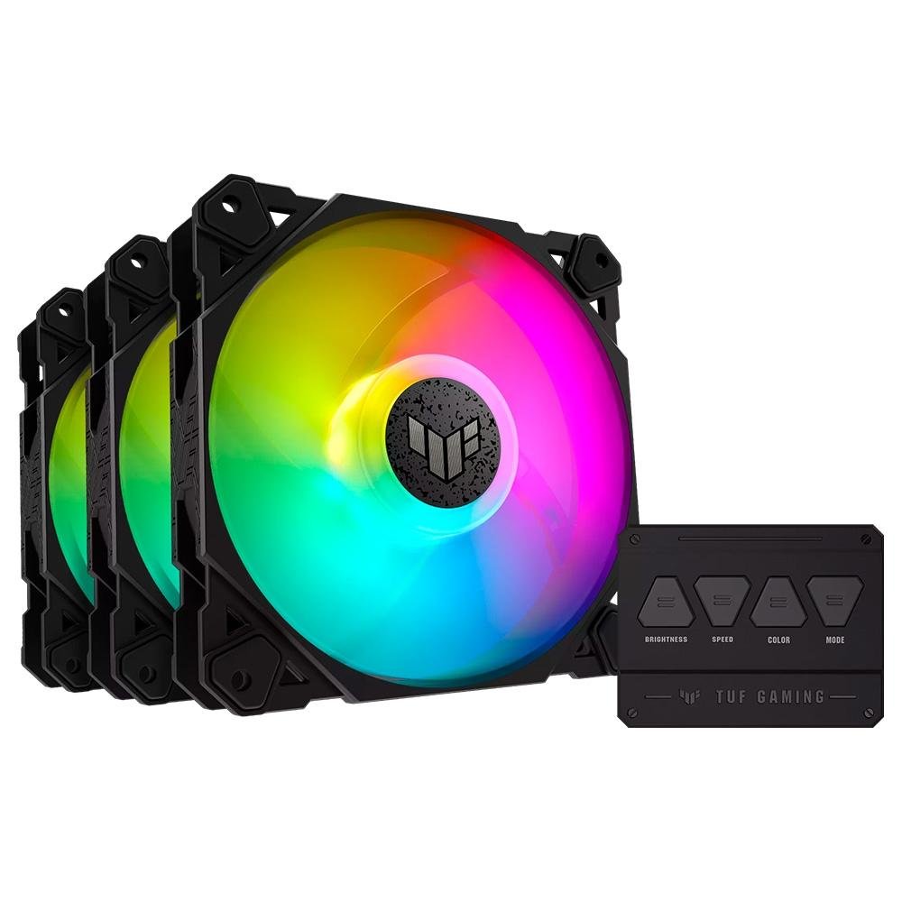 Kit com 3 Ventoinhas ASUS TUF Gaming TF120, 120mm, Led ARGB, Preto - 90DA0030-B00030