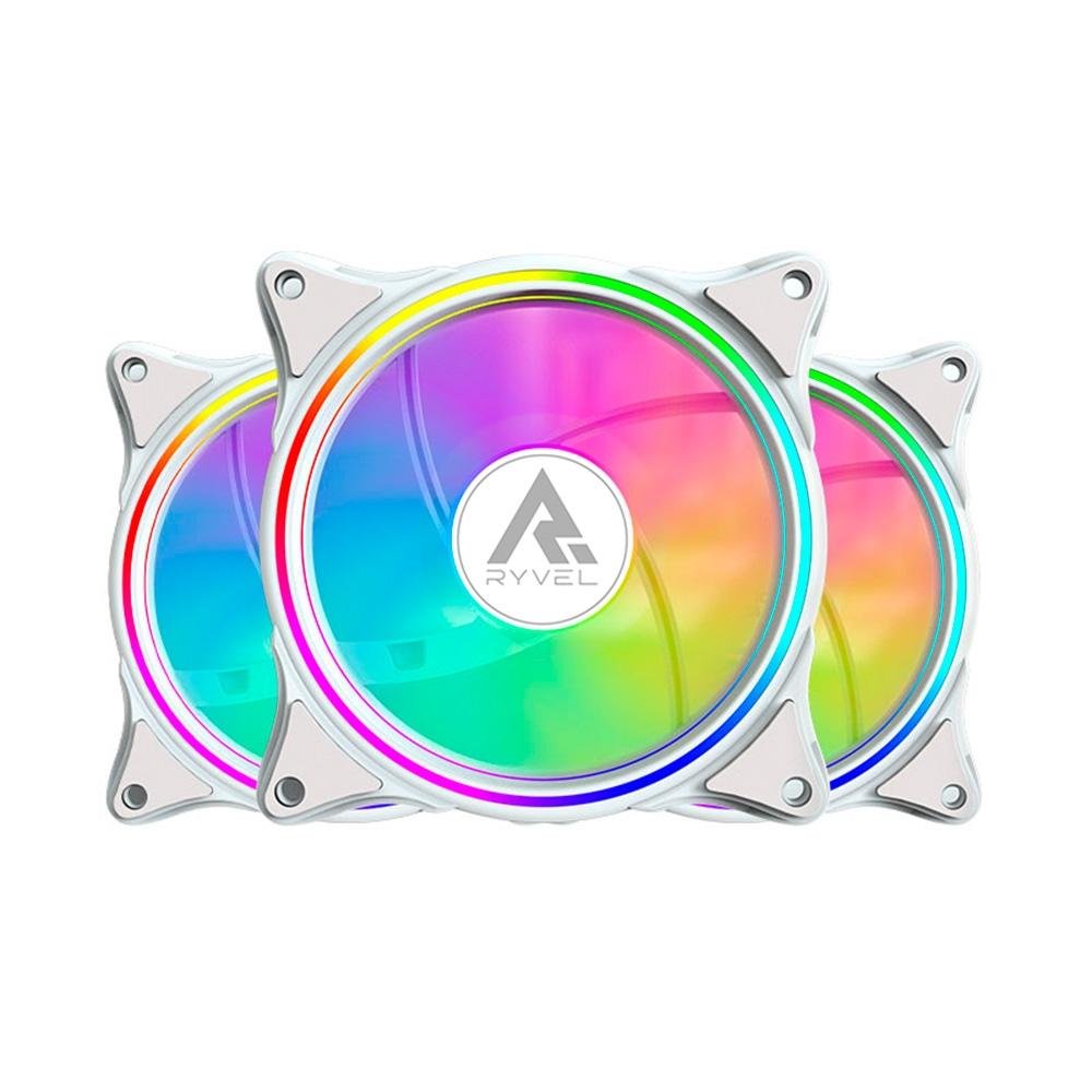 Kit Com 3 Ventoinhas Ryvel Lycan, 3x 120mm, Led ARGB, Branco - RY-FN-LY-WT