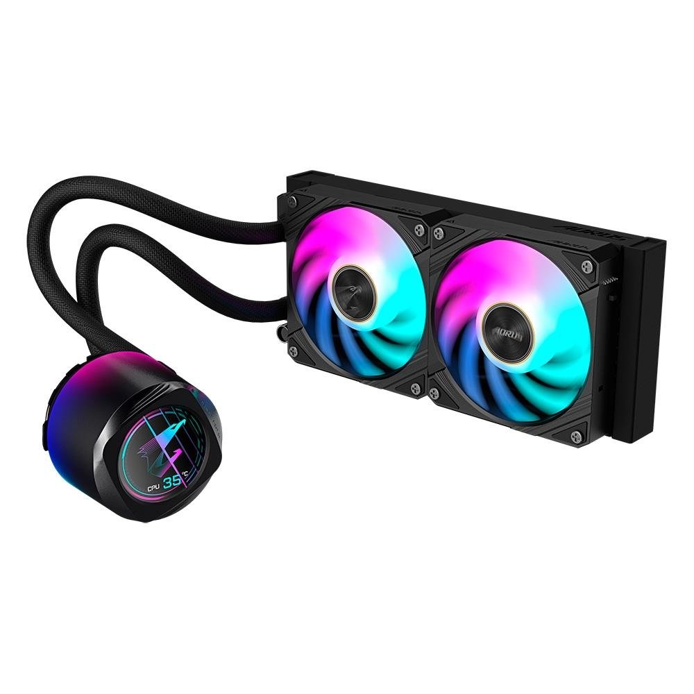 Water Cooler Gigabyte Aorus 240, RGB, 240mm, AMD/Intel, com Display LCD, Preto - GP-AORUS WATERFORCE X II 240