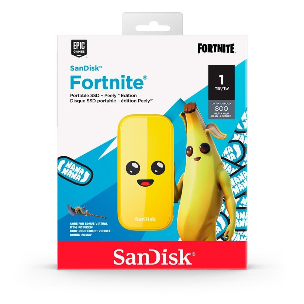 SSD SanDisk Fortnite, 1TB, Portátil, USB 3.2 Gen 2, Leitura: 800 MB/s, Amarelo - SDSSDE30-1T00-G25F