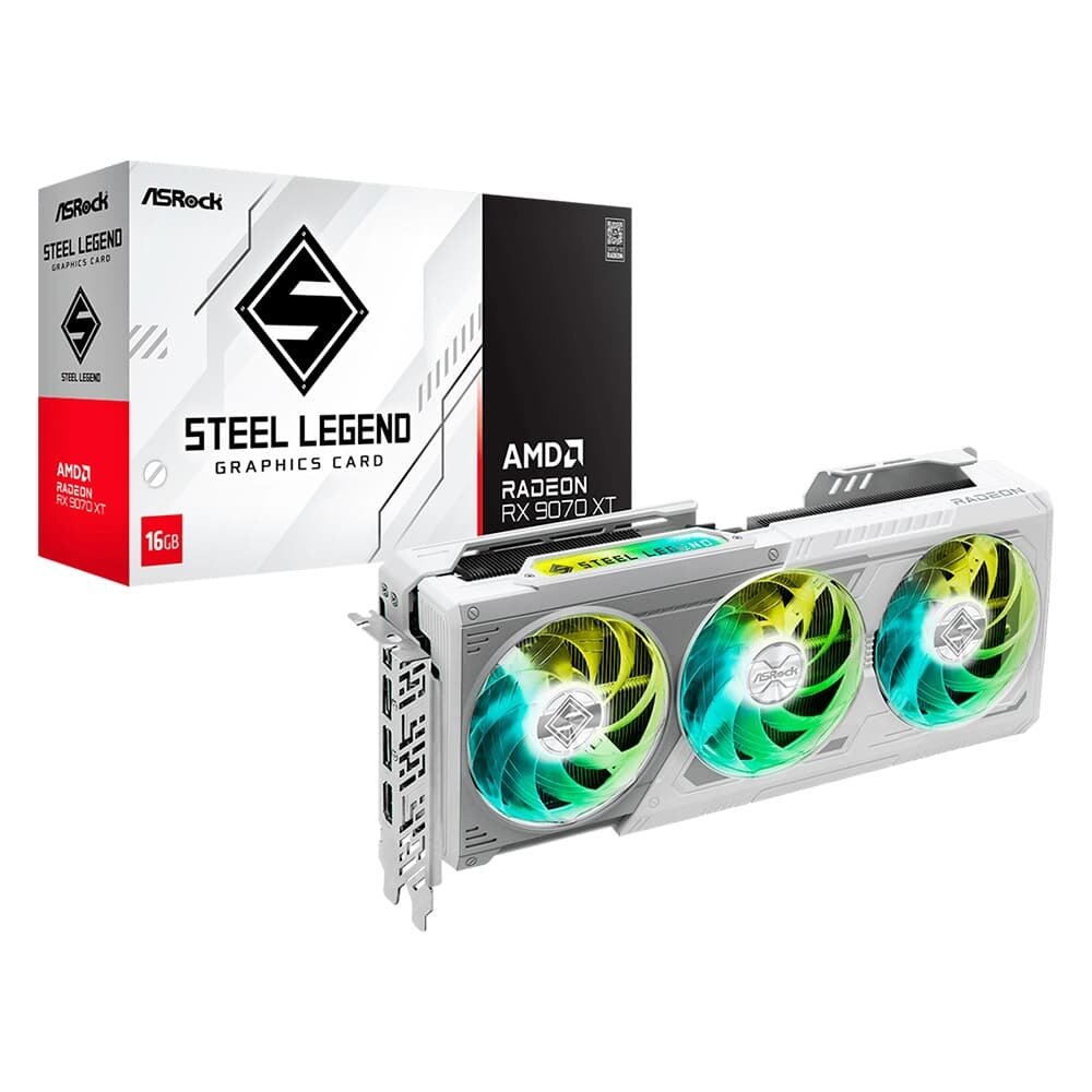 Placa de Vídeo ASRock RX 9070 XT Steel Legend AMD Radeon, ARGB, 16GB, GDDR6, 2970MHz, FidelityFX, RDNA - 90-GA5DZZ-00UANF