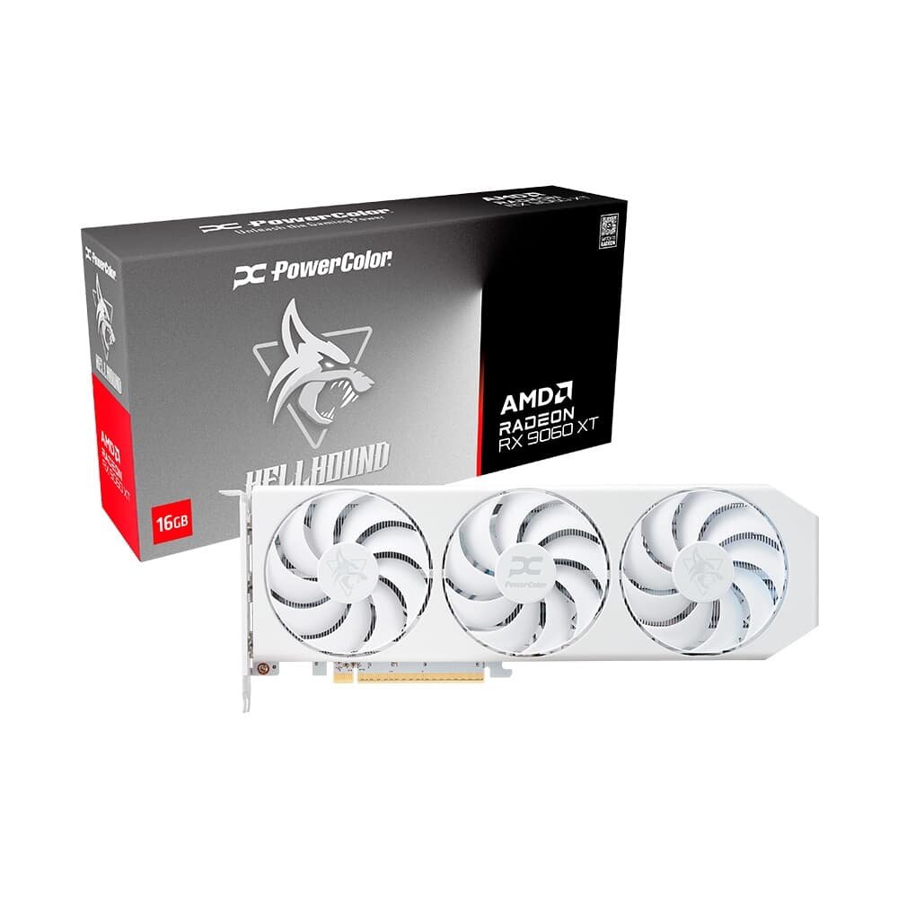 Placa de Vídeo PowerColor RX 9060 XT Hellhound Spectral White AMD Radeon, 16GB, GDDR6, Tripe Fan, OpenGL 4.6 - RX9060XT 16G-L/OC/WHITE