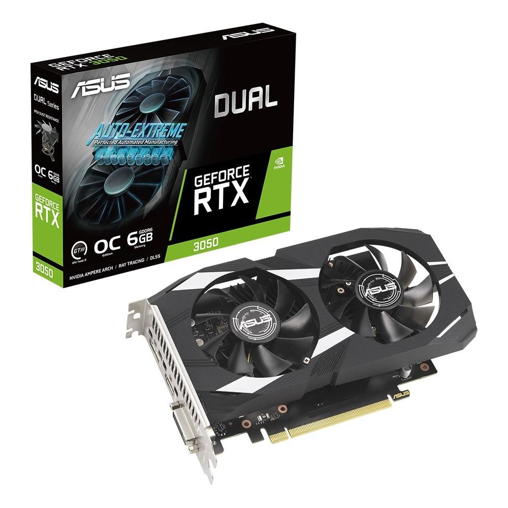 Placa de Vídeo RTX 3050 ASUS 6G Dual OC NVIDIA GeForce, 6GB GDDR6, DLSS, Ray Tracing, G-Sync  - 90YV0K60-M0NA00