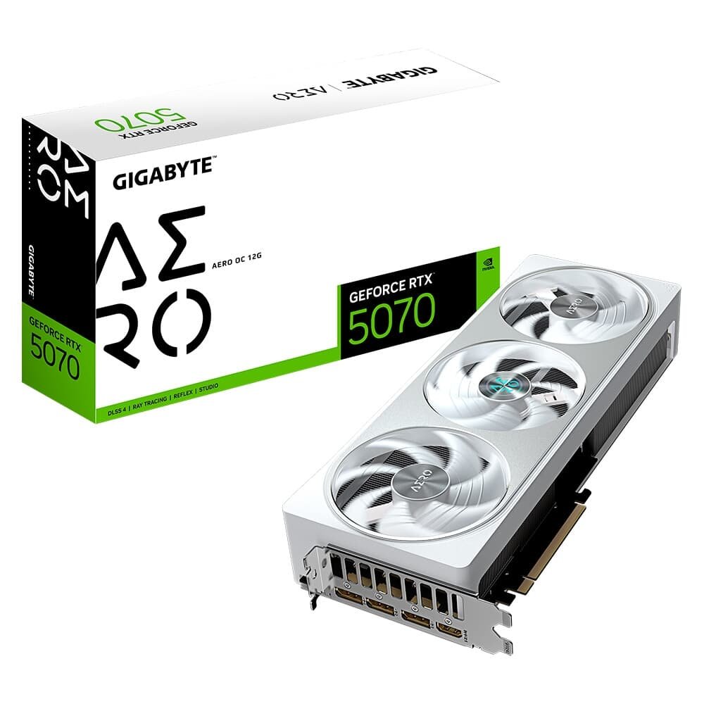Placa de Vídeo Gigabyte RTX 5070 AERO 12G NVIDIA GeForce, 12GB GDDR7, 192bits, RGB, DLSS, Ray Tracing - 9VN5070AO-00-G10