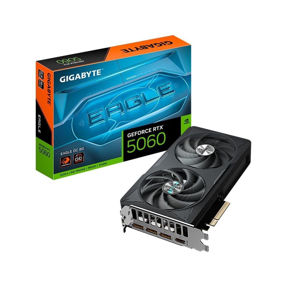 Placa de Vídeo Gigabyte RTX 5060 EAGLE OC 8G NVIDIA GeForce, 8GB GDDR7, 128bits, DLSS, Ray Tracing - GV-N5060EAGLE OC-8GD
