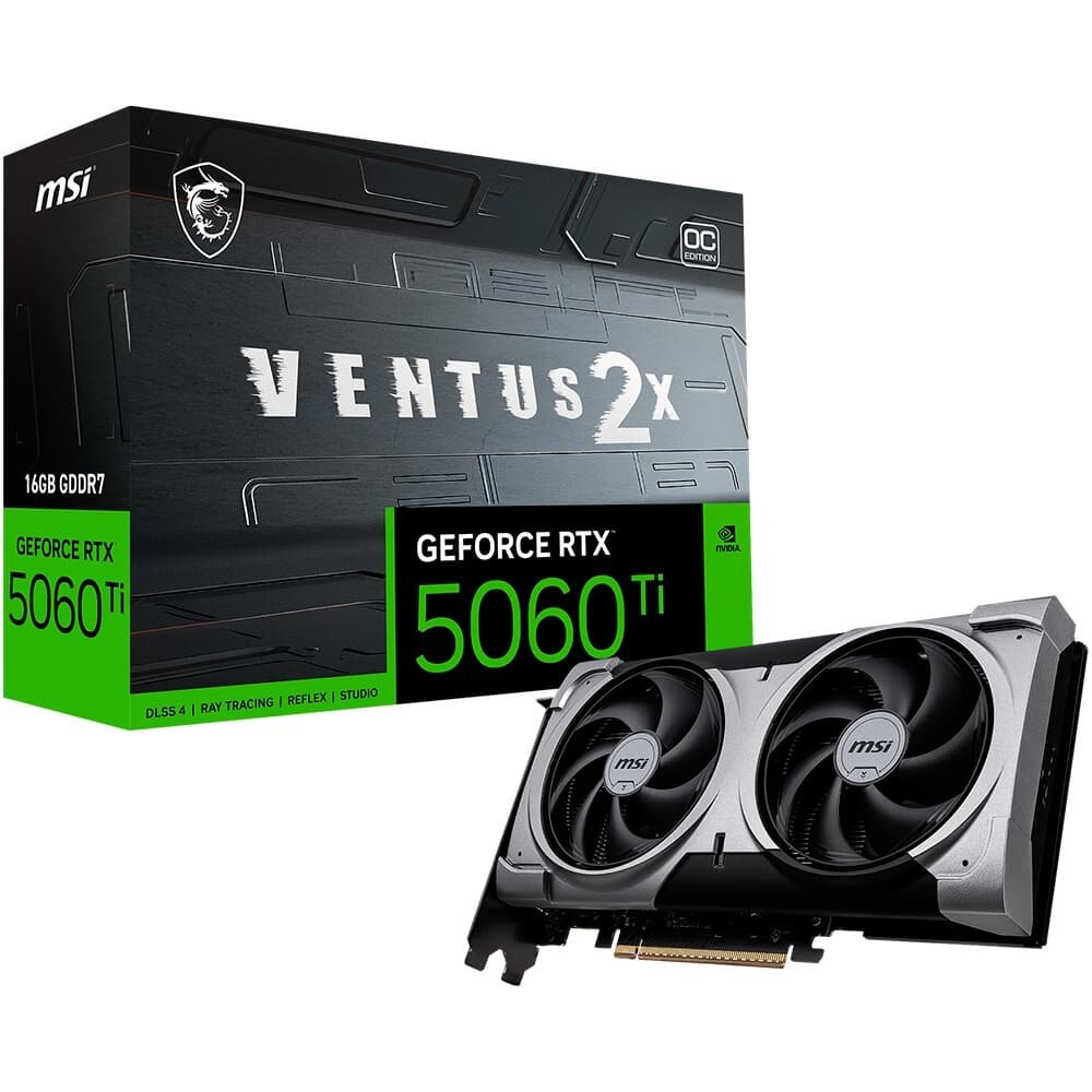 Placa de Vídeo MSI RTX 5060 Ti 16G VENTUS 2X OC PLUS NVIDIA GeForce, 16GB GDDR7, 2617 MHz, FP4 and DLSS 4, Ray Tracing - G506T-16V2CP